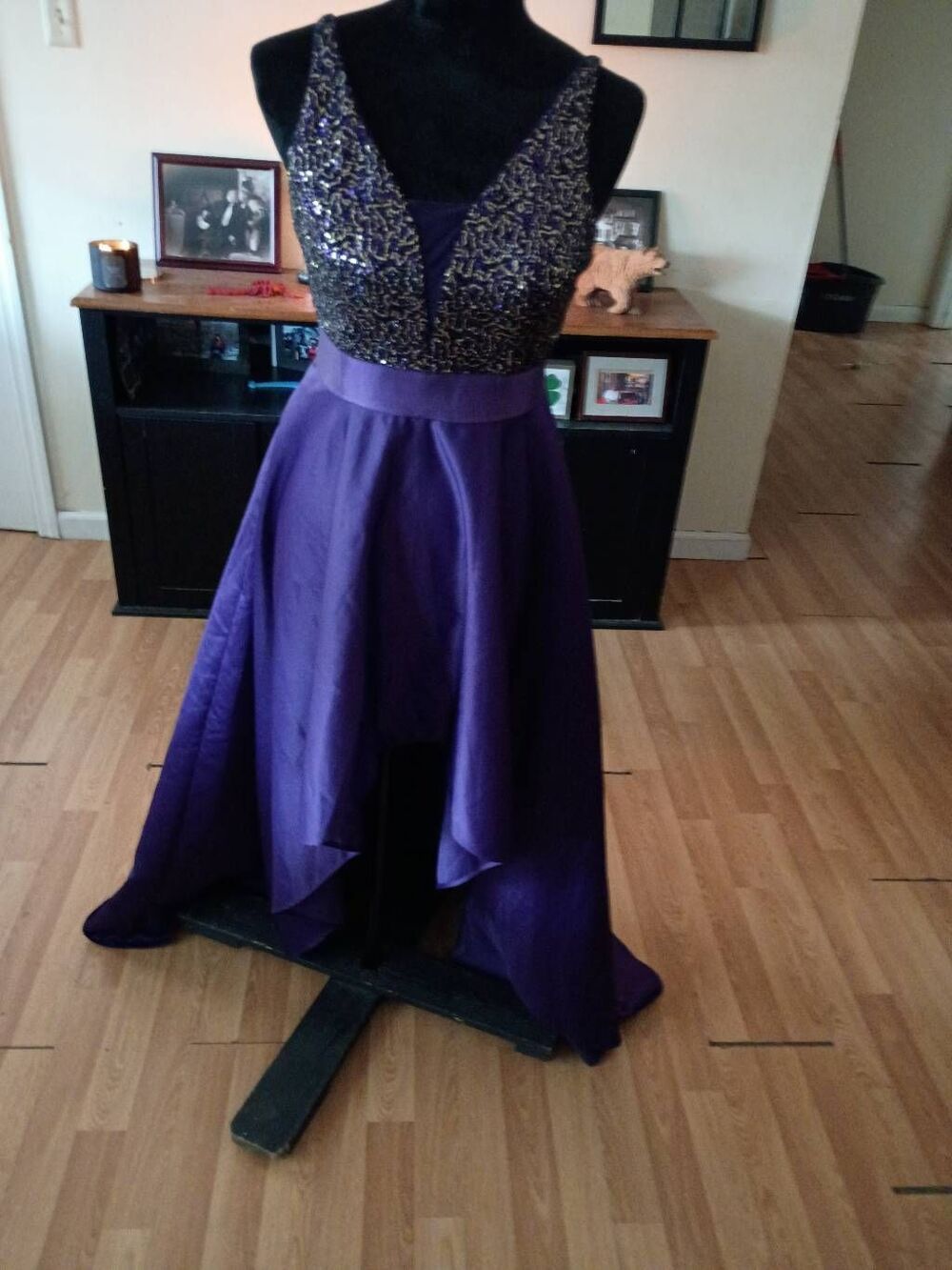 Size 6 Ever Pretty Purple Sleeveless Sequin Embellished high low formal dress